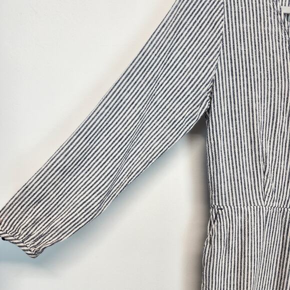 Old Navy Striped Wide Leg Crop Jumpsuit Size S Linen Blend Long Sleeve Tie Waist - Picture 7 of 15